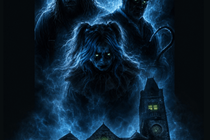 Dark, eerie figures with glowing eyes over a haunted castle. Text: 'You've heard the stories...'