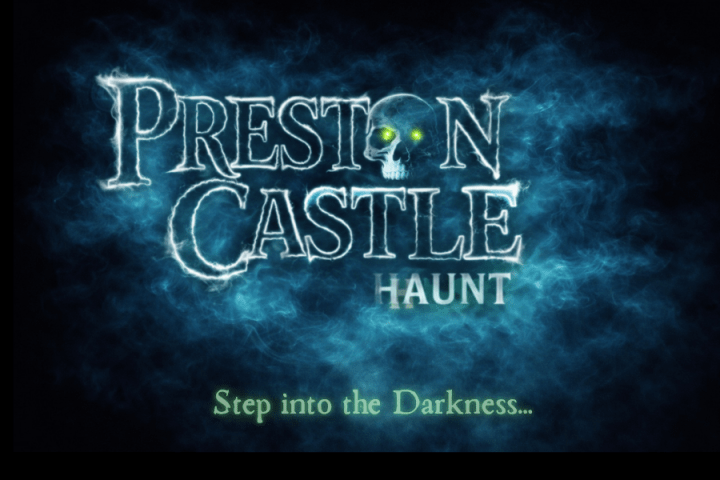 Preston Castle Haunt logo with a skull and smoky background.