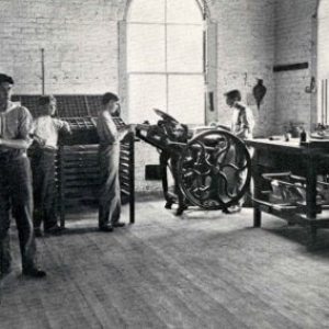 a vintage photo of some people in a room
