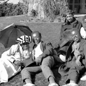a group of people sitting around a baseball field