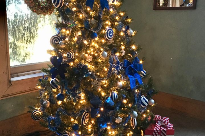 a christmas tree in a room